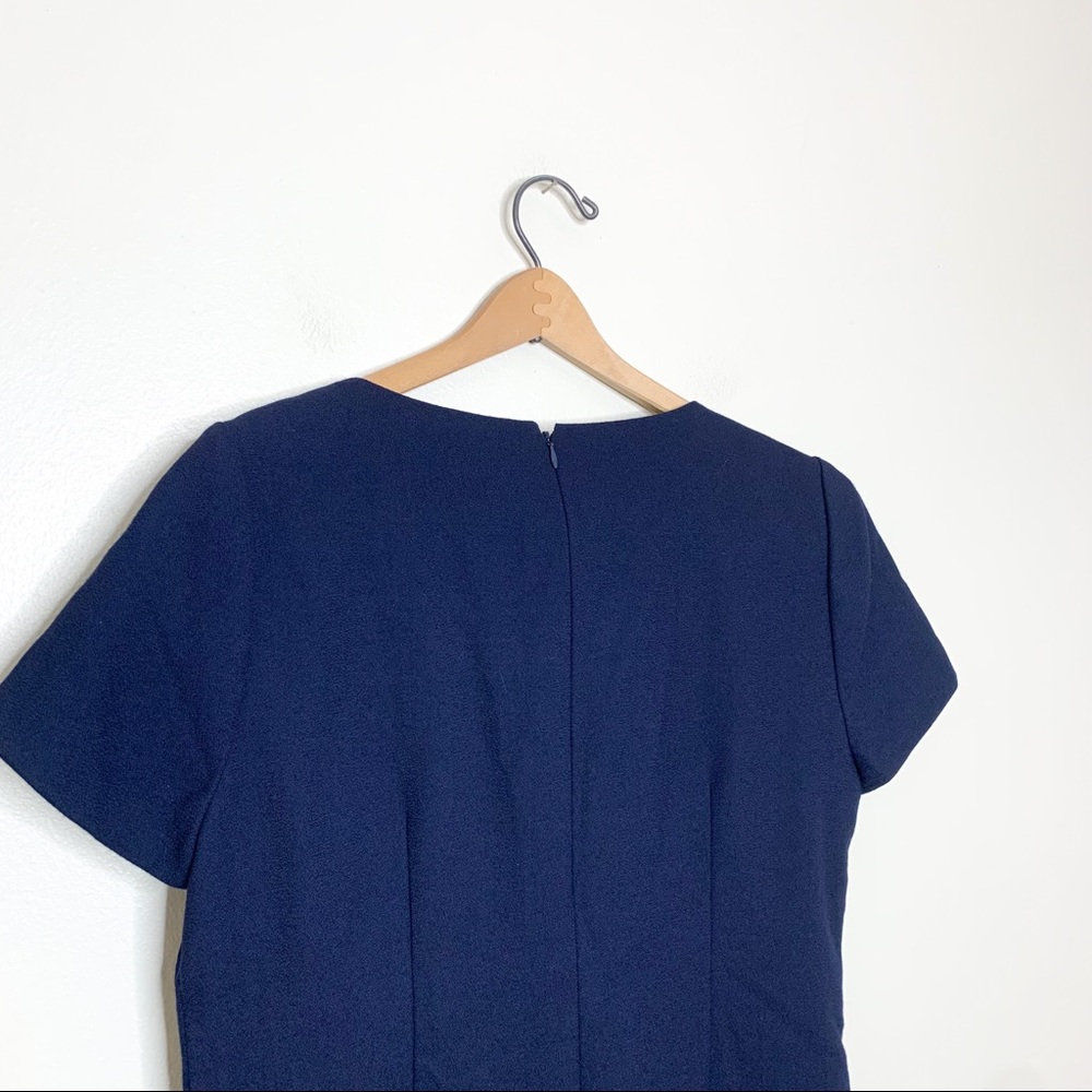 J. Crew Factory Navy Blue Embellished Jewel Wool Knit Short Sleeve Blouse 10 - Picture 7 of 9